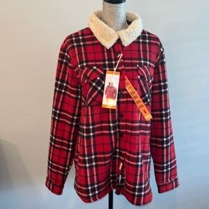 Soho Threads Women's Sherpa Lined Shirt Jacket, True Red XXL - NEW